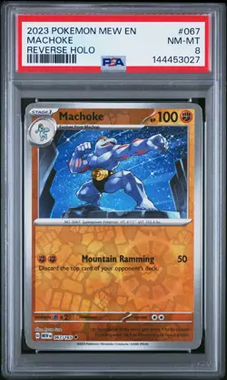 2023 POKEMON MEW EN-151 REVERSE HOLO #067 MACHOKE PSA 8 - Image 1