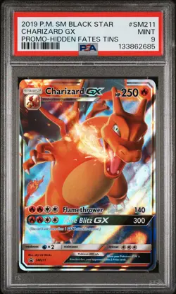 2019 POKEMON SM BLACK STAR PROMO HIDDEN FATES TINS #SM211 CHARIZARD GX PSA 9 - Image 1