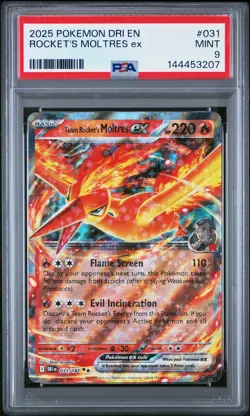 2025 POKEMON DRI EN-DESTINED RIVALS #031 TEAM ROCKET'S MOLTRES EX PSA 9 - Image 1