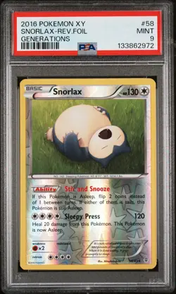 2016 POKEMON XY GENERATIONS #58 SNORLAX-REVERSE FOIL PSA 9 - Image 1