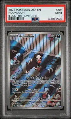 2023 POKEMON OBF EN-OBSIDIAN FLAMES ILLUSTRATION RARE #204 HOUNDOUR PSA 9 - Image 1