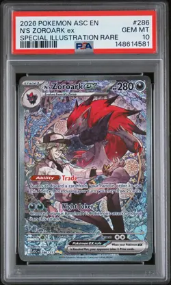 2026 POKEMON ASCENDED HEROES SPECIAL ILLUSTRATION RARE N'S ZOROARK EX PSA 10 - Image 1