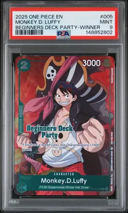 2025 ONE PIECE BEGINNERS DECK PARTY PACK WINNER #005 MONKEY D. LUFFY PSA 9 - Image 1