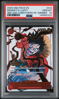 2025 ONE PIECE 3RD ANNIV TOURNAMENT 3 BROTHERS PACK WINNER MONKEY D LUFFY PSA 10 - Image 1