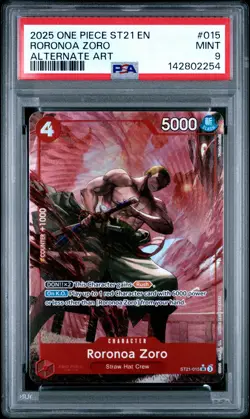 2025 ONE PIECE STARTER DECK ST21-EX GEAR 5 ALTERNATE ART #015 RORONOA ZORO PSA 9 - Image 1