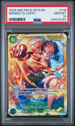 2025 ONE PIECE OP13-CARRYING ON HIS WILL #118 MONKEY D. LUFFY PSA 10 - Image 1