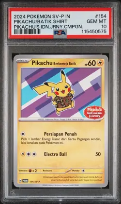 PSA 10 Pikachu Berkemeja Batik 154/SV-P Indonesia Journey Promo Pokemon Card P - Image 1