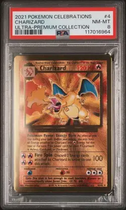 2021 CHARIZARD #4 & PIKACHU #58 POKEMON UPC CELEBRATIONS METAL CARD PSA 8 set - Image 2