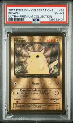 2021 CHARIZARD #4 & PIKACHU #58 POKEMON UPC CELEBRATIONS METAL CARD PSA 8 set - Image 3