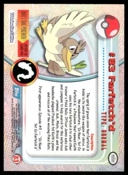 Pokemon Cards Farfetch'd #83 Topps Trading Cards Series 2 LP *3 - Image 2