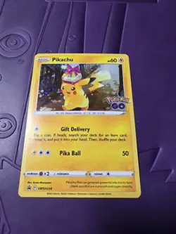 Pokemon TCG Pokemon Go Pikachu (Hat) Black Star Holo Promo Card SWSH234 - Image 1