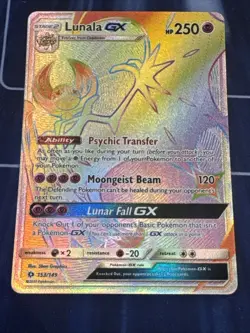 Pokemon TCG Lunala GX Rainbow Secret Rare Card Sun & Moon 153/149 - Image 1