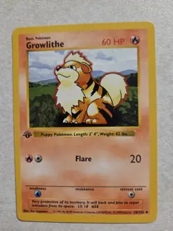Pokemon Card Growlithe 1st Edition Shadowless 28/102 LP - Image 1