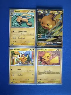 Raichu GX Sun&Moon Promo+Raichu+Pikachu (x2) 4-card mixed Pokemon lot - PWE - Image 1