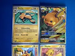 Raichu GX Sun&Moon Promo+Raichu+Pikachu (x2) 4-card mixed Pokemon lot - PWE - Image 3