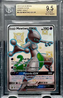 MEWTWO GX RARE HOLO REFRACTOR FOIL POKEMON GRADED CARD TCG BGS 9.5 GEM MINT - Image 1