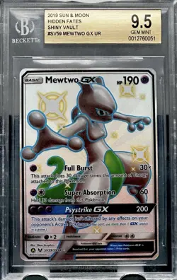 MEWTWO GX RARE HOLO REFRACTOR FOIL POKEMON GRADED CARD TCG BGS 9.5 GEM MINT - Image 3