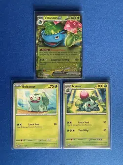 Venusaur ex Stellar Crown+Ivysaur+Bulbasaur 3-card mixed Pokemon lot - PWE - Image 1