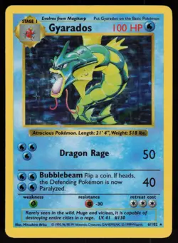 Gyarados 6/102 Shadowless Holo Rare Base Set Pokemon - Image 1