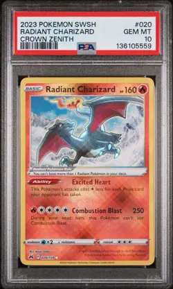 2023 POKEMON SWORD & SHIELD CROWN ZENITH #020 RADIANT CHARIZARD PSA 10 - Image 1