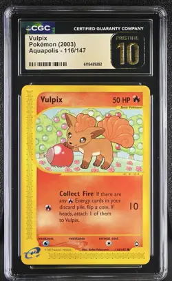 CGC PRISTINE 10 Pokemon Vulpix 116/147 2003 Aquapolis - Image 1