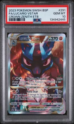 2023 POKEMON SWSH CROWN ZENITH ETB PROMO #291 FULL ART/LUCARIO VSTAR PSA 10 - Image 1