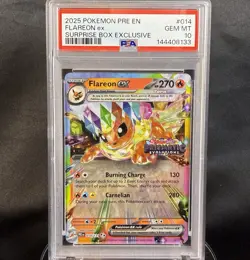 Pokemon Prismatic Evolutions Flareon EX 014 PSA 10 Surprise Box Stamped Promo - Image 1