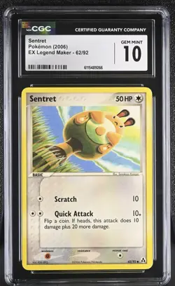 CGC GEM MINT 10 Pokemon Sentret 62/92 2006 EX Legend Maker - Image 1