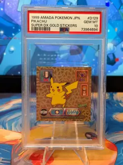 Pop 20! PSA 10 Pikachu D129 GOLD Super DX Gold Amada Stickers (1999) Pokemon - Image 1