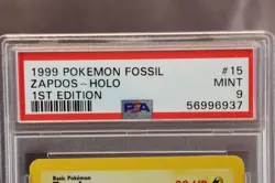 1999 Pokemon Zapdos Holo, 1st Edition Fossil #15/62, PSA 9 Mint - Image 4