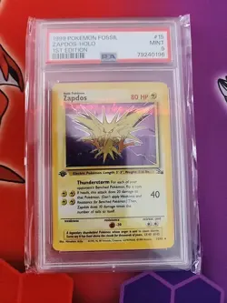 1999 Pokemon Fossil #15 Zapdos-Holo 1ST Edition PSA 9 - Image 1