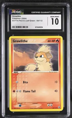 CGC GEM MINT 10 Pokemon Growlithe 64/112 2004 EX Fire Red & Leaf Green - Image 1
