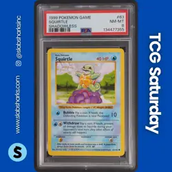 1999 POKEMON BASE SET SHADOWLESS #63/102 SQUIRTLE PSA 8 - Image 1