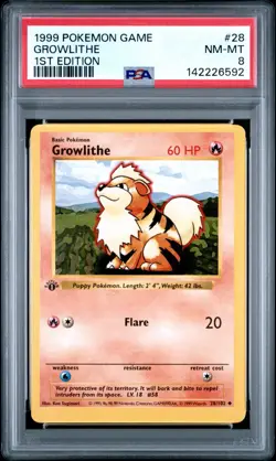 Pokemon PSA 8 NM-Mint 1st Edition Growlithe 28/102 1st Edition Base Set - Image 1