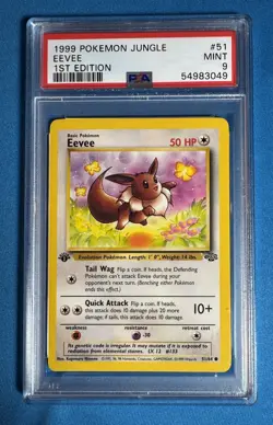 1st Edition EEVEE 👀 PSA 9 👀 1999 Pokemon Jungle TCG Card WOTC 51/64 📈 - Image 1