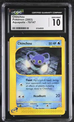 CGC GEM MINT 10 Pokemon Chinchou 70/147 2003 Aquapolis - Image 1