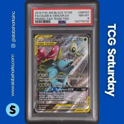 2016 POKEMON SM BLACK STAR PROMOS #SM167 CELEBI & VENUSAUR TAG TEAM PSA 8 - Image 1