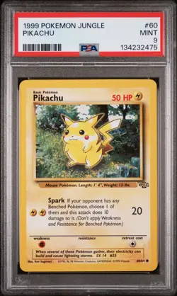 POKEMON CARD 1999 PSA 9 MINT JUNGLE SET Unlimited #60 Pikachu - Image 1