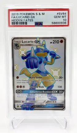 2019 Pokemon Sun & Moon Hidden Fates Lucario GX Full Art #SV64 PSA 10 - GEM MINT - Image 1
