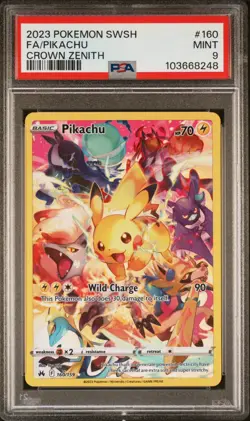 Pokemon Pikachu 160/159 SWSH Crown Zenith PSA 9 Secret Rare Full Art Holo Card - Image 1
