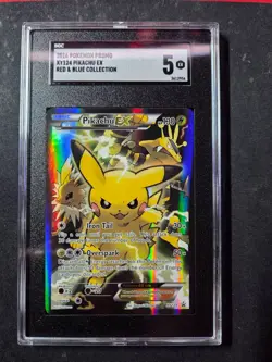 2016 Pokemon Promo XY124 Pikachu Ex red & Blue Collection SGC 5 - Image 1