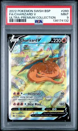 2022 POKEMON SWSH BLACK STAR PROMO #260 FULL ART CHARIZARD V Mint PSA 9 - Image 1