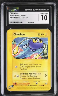 CGC GEM MINT 10 Pokemon Chinchou 71/147 2003 Aquapolis - Image 1