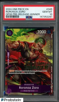 2024 One Piece OP06 Pre-Release Winner Roronoa Zoro Promo #P-045 PSA 10 - Image 1