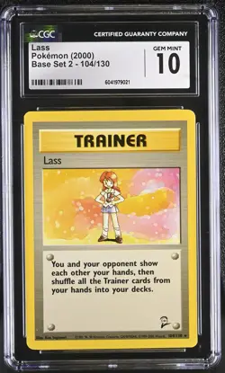 CGC 10 GEM MINT Lass 2000 Base Set 2 104/130 Pokemon Card - Image 1