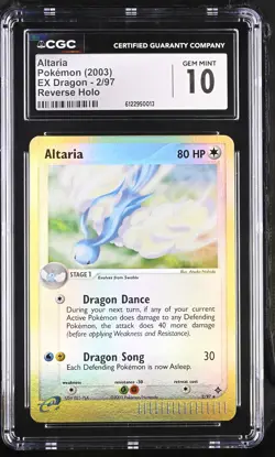 CGC 10 GEM MINT Altaria 2003 EX Dragon 2/97 Reverse Holo Pokemon Card - Image 1
