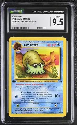 CGC MINT+ 9.5 Pokemon Omanyte 52/62 1999 Fossil 1st Edition - Image 1
