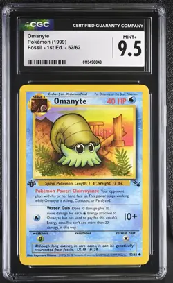 CGC MINT+ 9.5 Pokemon Omanyte 52/62 1999 Fossil 1st Edition - Image 1