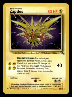 Pokemon TCG Fossil #30/62 Zapdos (30) LP+ - Image 1