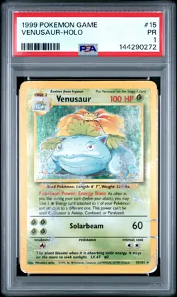 PSA 1 PR 1999 Base Set Venusaur 15/102 Holo Foil Pokemon WOTC Unlimited - Image 1